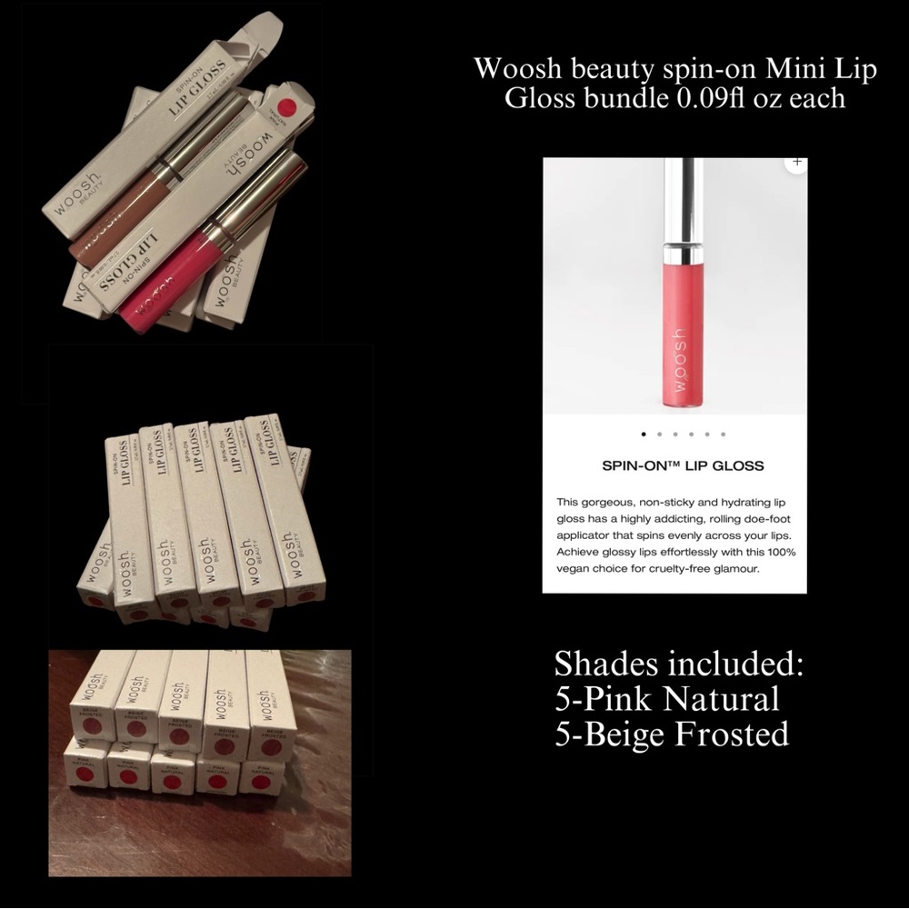 Bundle of 10 Woosh beauty Spin-On Mini Lip Gloss - 
Pink Natural & Beige Frosted